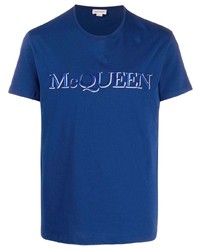 blaues besticktes T-Shirt mit einem Rundhalsausschnitt von Alexander McQueen