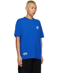 blaues besticktes T-Shirt mit einem Rundhalsausschnitt von AAPE BY A BATHING APE