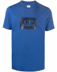 blaues besticktes T-Shirt mit einem Rundhalsausschnitt von C.P. Company