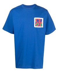 blaues besticktes T-Shirt mit einem Rundhalsausschnitt von Clot