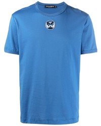 blaues besticktes T-Shirt mit einem Rundhalsausschnitt von Dolce & Gabbana