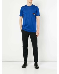 blaues besticktes T-Shirt mit einem Rundhalsausschnitt von Lanvin