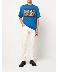 blaues besticktes T-Shirt mit einem Rundhalsausschnitt von Roberto Cavalli