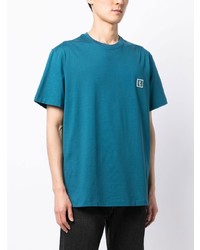 blaues besticktes T-Shirt mit einem Rundhalsausschnitt von Wooyoungmi