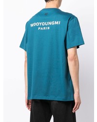 blaues besticktes T-Shirt mit einem Rundhalsausschnitt von Wooyoungmi