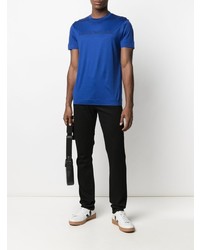 blaues besticktes T-Shirt mit einem Rundhalsausschnitt von Emporio Armani