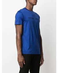 blaues besticktes T-Shirt mit einem Rundhalsausschnitt von Emporio Armani