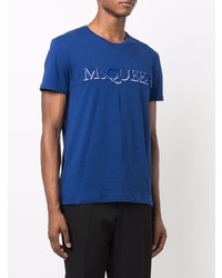 blaues besticktes T-Shirt mit einem Rundhalsausschnitt von Alexander McQueen