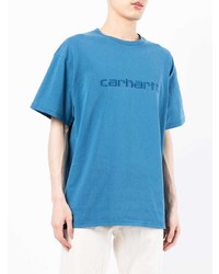 blaues besticktes T-Shirt mit einem Rundhalsausschnitt von Carhartt WIP