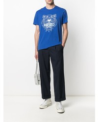 blaues besticktes T-Shirt mit einem Rundhalsausschnitt von Kenzo