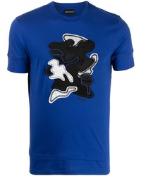 blaues besticktes T-Shirt mit einem Rundhalsausschnitt von Emporio Armani