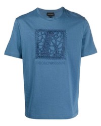 blaues besticktes T-Shirt mit einem Rundhalsausschnitt von Emporio Armani