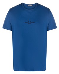 blaues besticktes T-Shirt mit einem Rundhalsausschnitt von Fred Perry