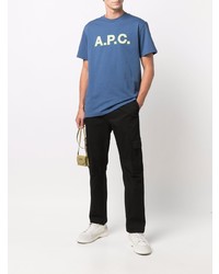 blaues besticktes T-Shirt mit einem Rundhalsausschnitt von A.P.C.