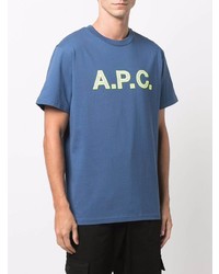 blaues besticktes T-Shirt mit einem Rundhalsausschnitt von A.P.C.