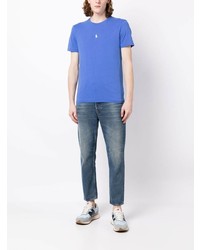 blaues besticktes T-Shirt mit einem Rundhalsausschnitt von Polo Ralph Lauren