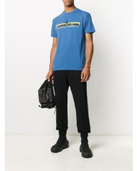 blaues besticktes T-Shirt mit einem Rundhalsausschnitt von Stone Island