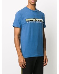 blaues besticktes T-Shirt mit einem Rundhalsausschnitt von Stone Island