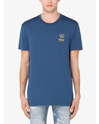 blaues besticktes T-Shirt mit einem Rundhalsausschnitt von Dolce & Gabbana