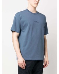 blaues besticktes T-Shirt mit einem Rundhalsausschnitt von Stone Island