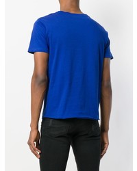 blaues besticktes T-Shirt mit einem Rundhalsausschnitt von Saint Laurent