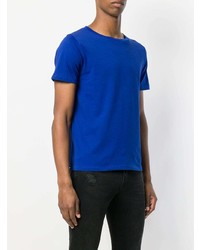 blaues besticktes T-Shirt mit einem Rundhalsausschnitt von Saint Laurent