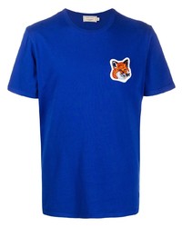 blaues besticktes T-Shirt mit einem Rundhalsausschnitt von MAISON KITSUNÉ