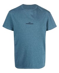 blaues besticktes T-Shirt mit einem Rundhalsausschnitt von Maison Margiela