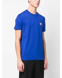 blaues besticktes T-Shirt mit einem Rundhalsausschnitt von Versace