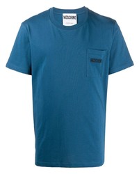 blaues besticktes T-Shirt mit einem Rundhalsausschnitt von Moschino