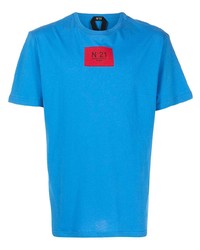 blaues besticktes T-Shirt mit einem Rundhalsausschnitt von N°21