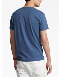 blaues besticktes T-Shirt mit einem Rundhalsausschnitt von Polo Ralph Lauren