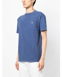 blaues besticktes T-Shirt mit einem Rundhalsausschnitt von Polo Ralph Lauren