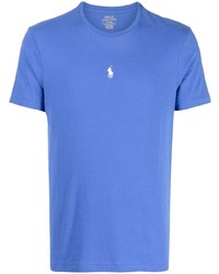 blaues besticktes T-Shirt mit einem Rundhalsausschnitt von Polo Ralph Lauren