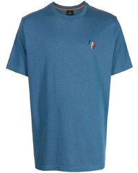 blaues besticktes T-Shirt mit einem Rundhalsausschnitt von PS Paul Smith