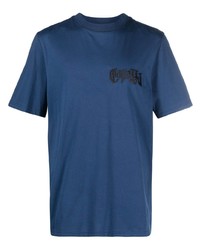 blaues besticktes T-Shirt mit einem Rundhalsausschnitt von Roberto Cavalli