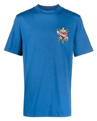 blaues besticktes T-Shirt mit einem Rundhalsausschnitt von Roberto Cavalli