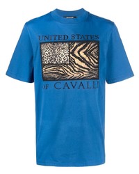 blaues besticktes T-Shirt mit einem Rundhalsausschnitt von Roberto Cavalli