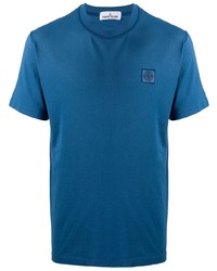 blaues besticktes T-Shirt mit einem Rundhalsausschnitt von Stone Island