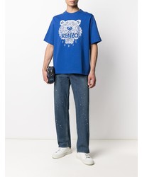 blaues besticktes T-Shirt mit einem Rundhalsausschnitt von Kenzo