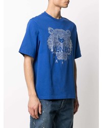 blaues besticktes T-Shirt mit einem Rundhalsausschnitt von Kenzo