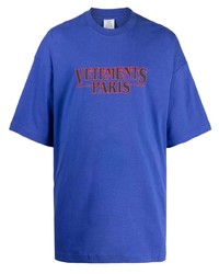blaues besticktes T-Shirt mit einem Rundhalsausschnitt von Vetements