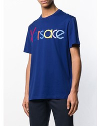 blaues besticktes T-Shirt mit einem Rundhalsausschnitt von Versace