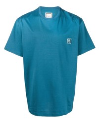blaues besticktes T-Shirt mit einem Rundhalsausschnitt von Wooyoungmi
