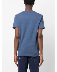 blaues besticktes T-Shirt mit einem V-Ausschnitt von Polo Ralph Lauren