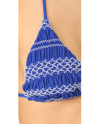blaues Bikinioberteil mit geometrischem Muster von Shoshanna