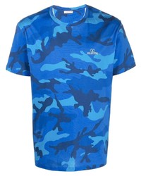 blaues Camouflage T-Shirt mit einem Rundhalsausschnitt von Valentino