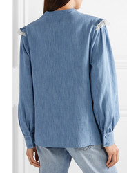blaues Chambray Businesshemd mit Rüschen von Gucci
