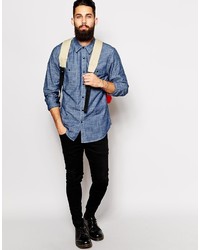 blaues Chambray Langarmhemd von Asos