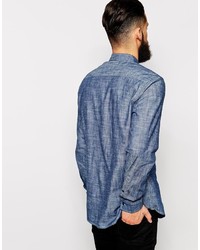 blaues Chambray Langarmhemd von Asos